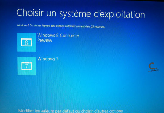 Windows 8 dual boot choix du système